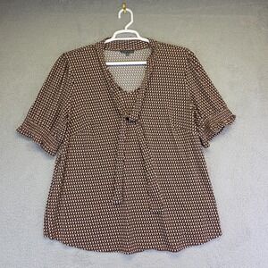 Adrianna Papell Top Womens Plus Size 2X Brown Tie V Neck Smocked Preppy‎ Office